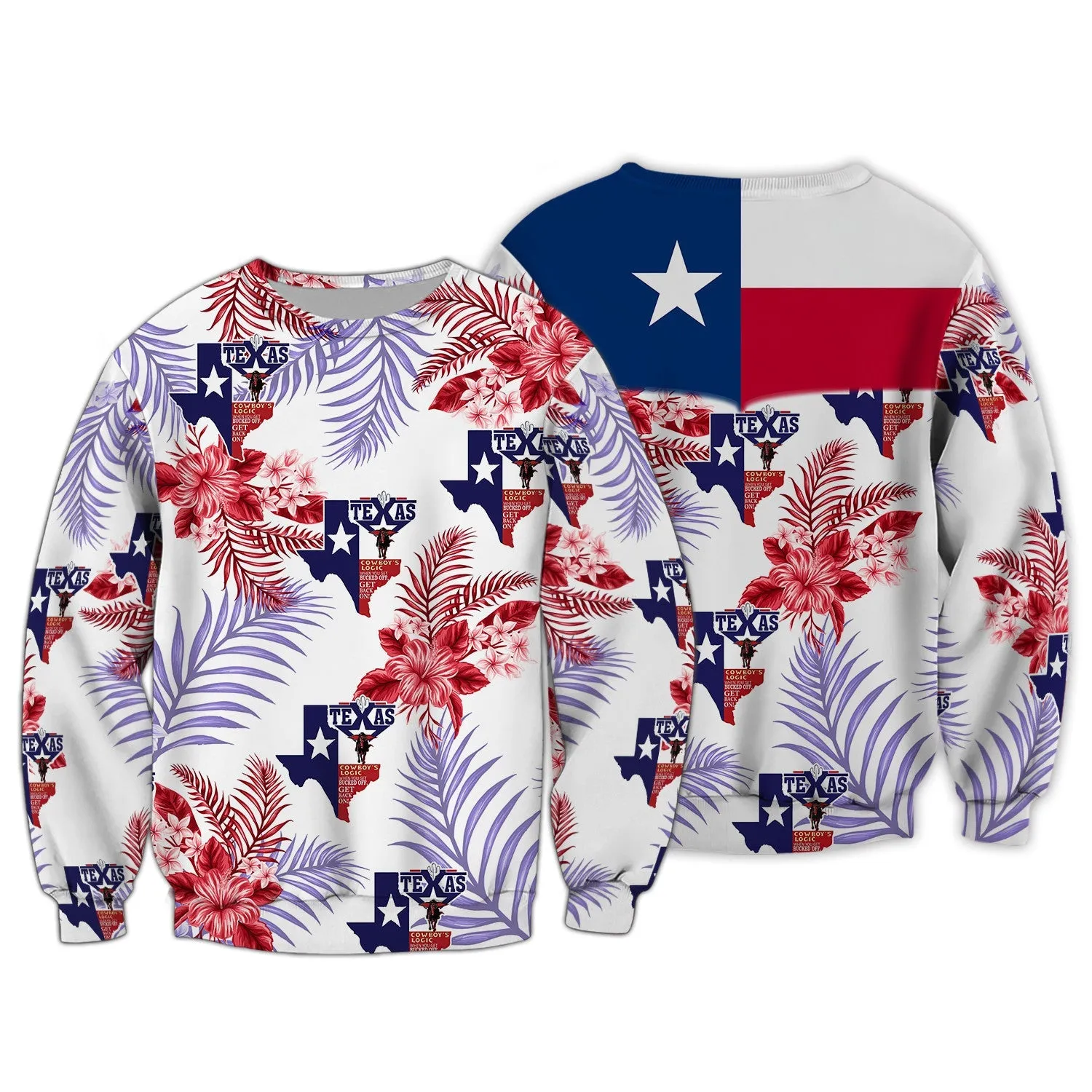 Texas Flag Flower Pattern 3D Full Print Shirt, Perfect Christmas Shirt for Texas Lovers