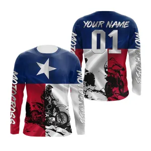 Texas Flag Motocross Jersey Custom Name & Number Dirt Bike Motorcycle Racing 3D Long Sleeve Shirt