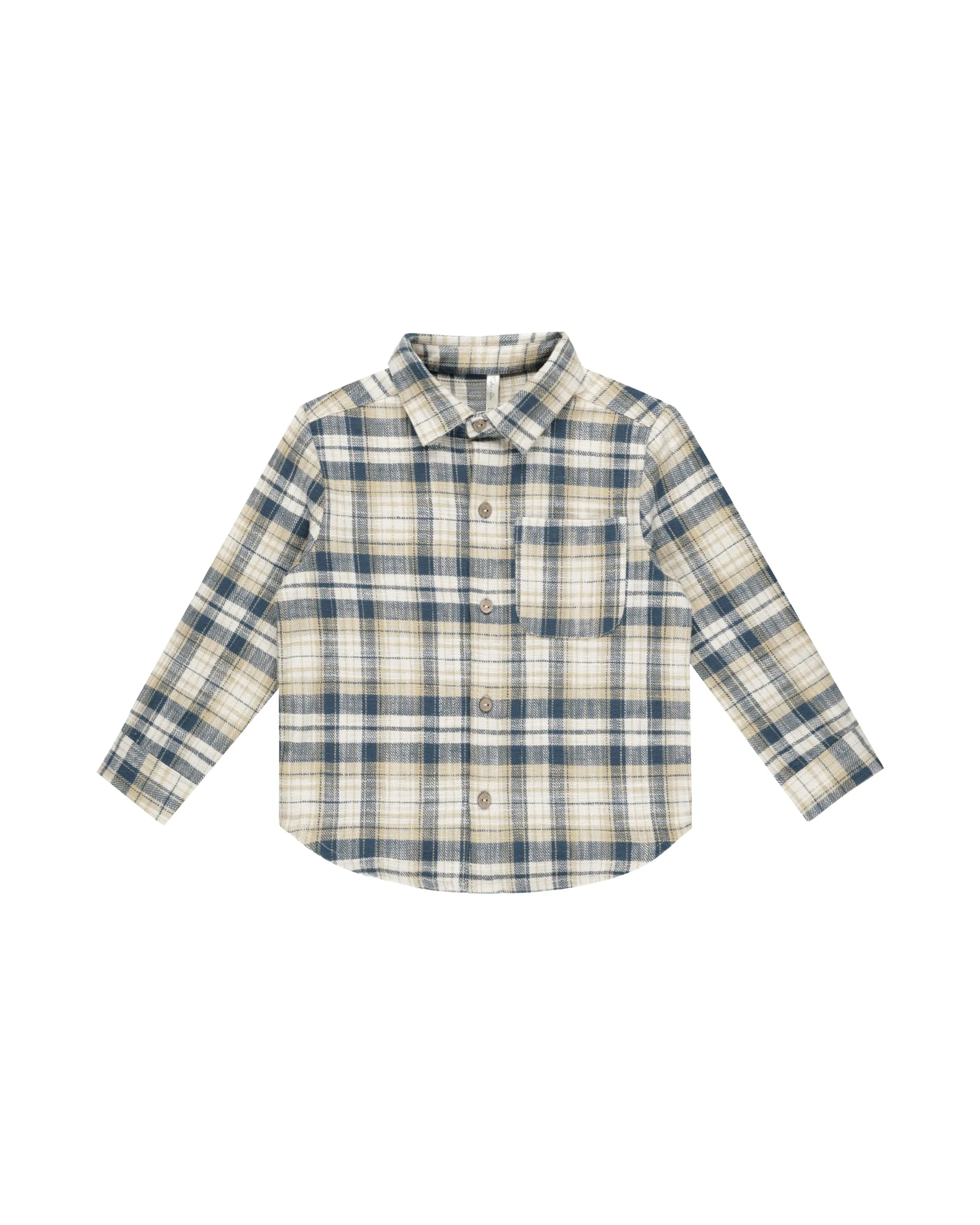 The Collared Long Sleeve Shirt by Rylee   Cru - Indigo Plaid - BABY