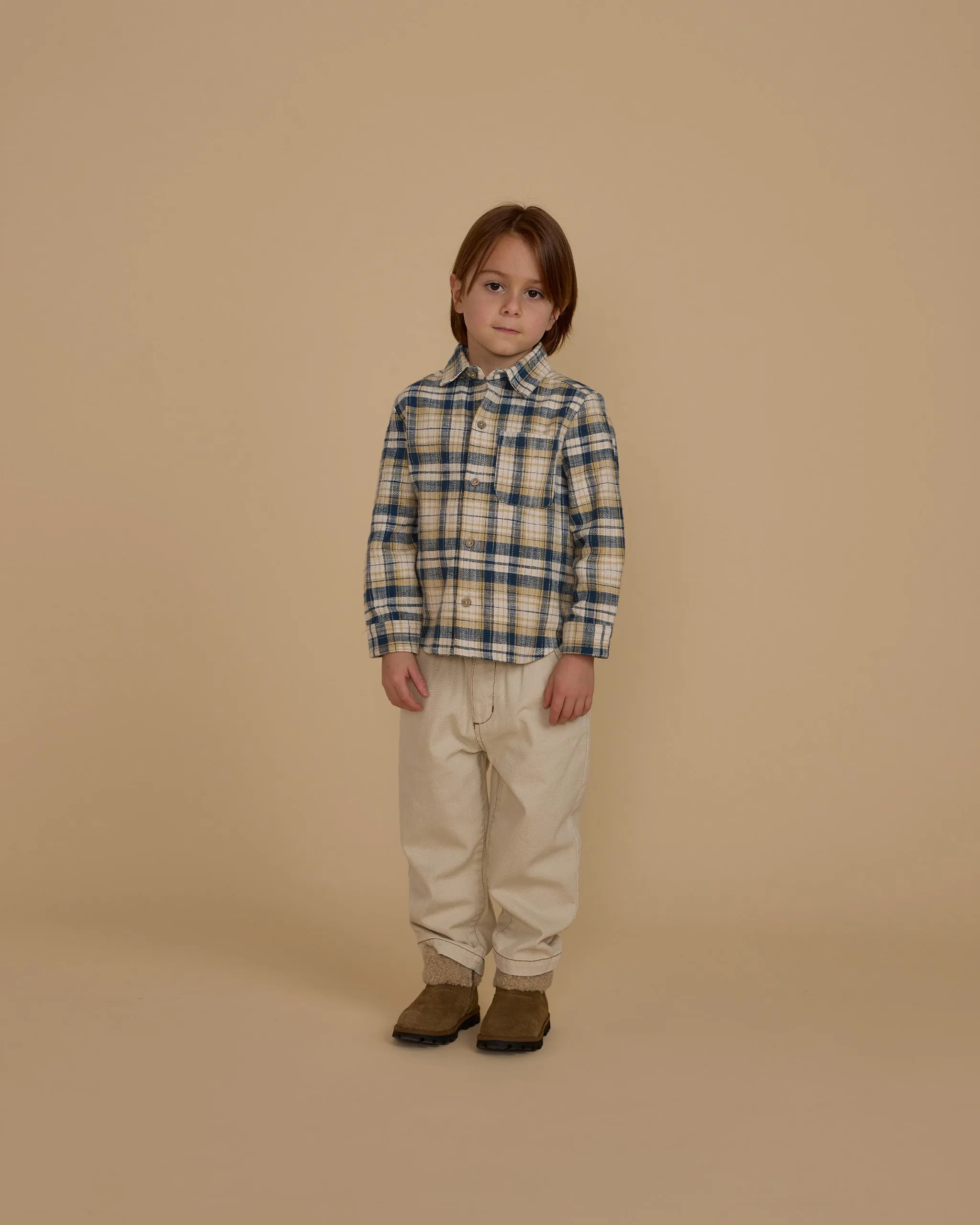 The Collared Long Sleeve Shirt by Rylee   Cru - Indigo Plaid - BABY