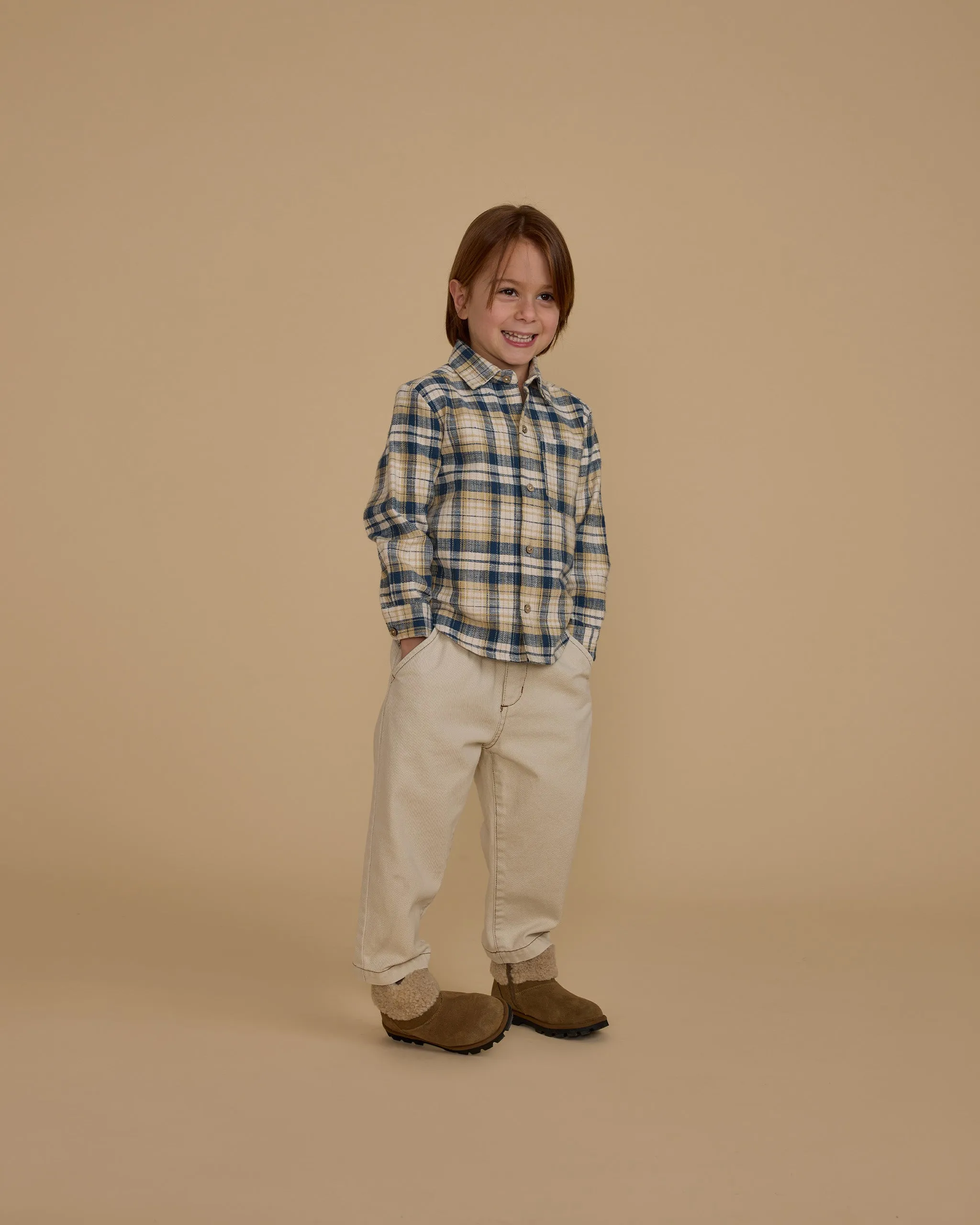 The Collared Long Sleeve Shirt by Rylee   Cru - Indigo Plaid - BABY