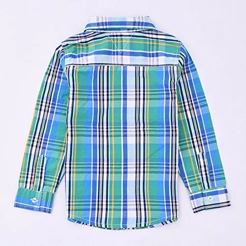 Toddler Boy Long Sleeve Green Plaid Shirt