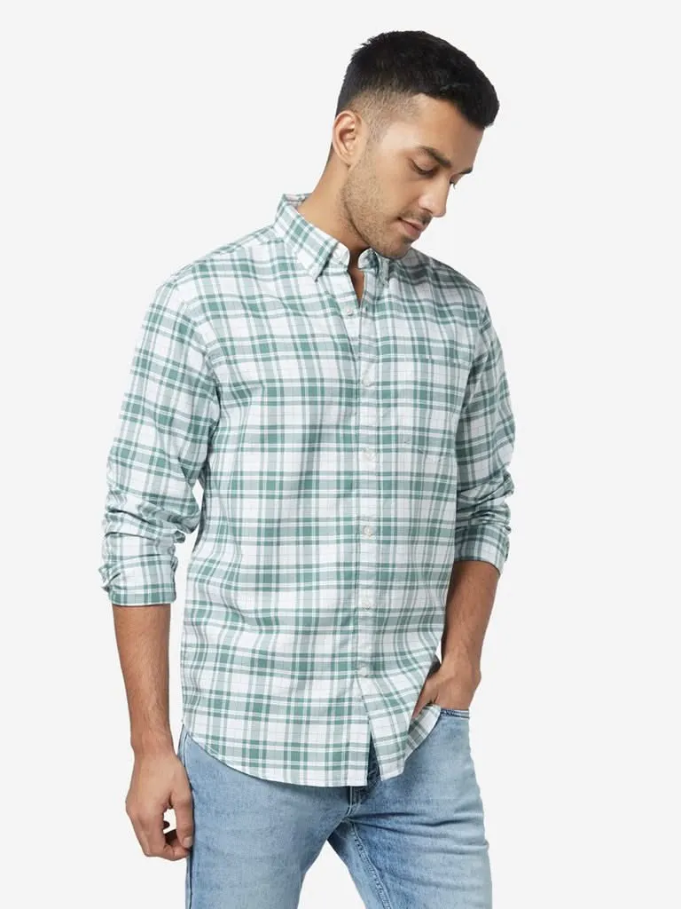 WES Casuals Sage Checkered Relaxed-Fit Shirt