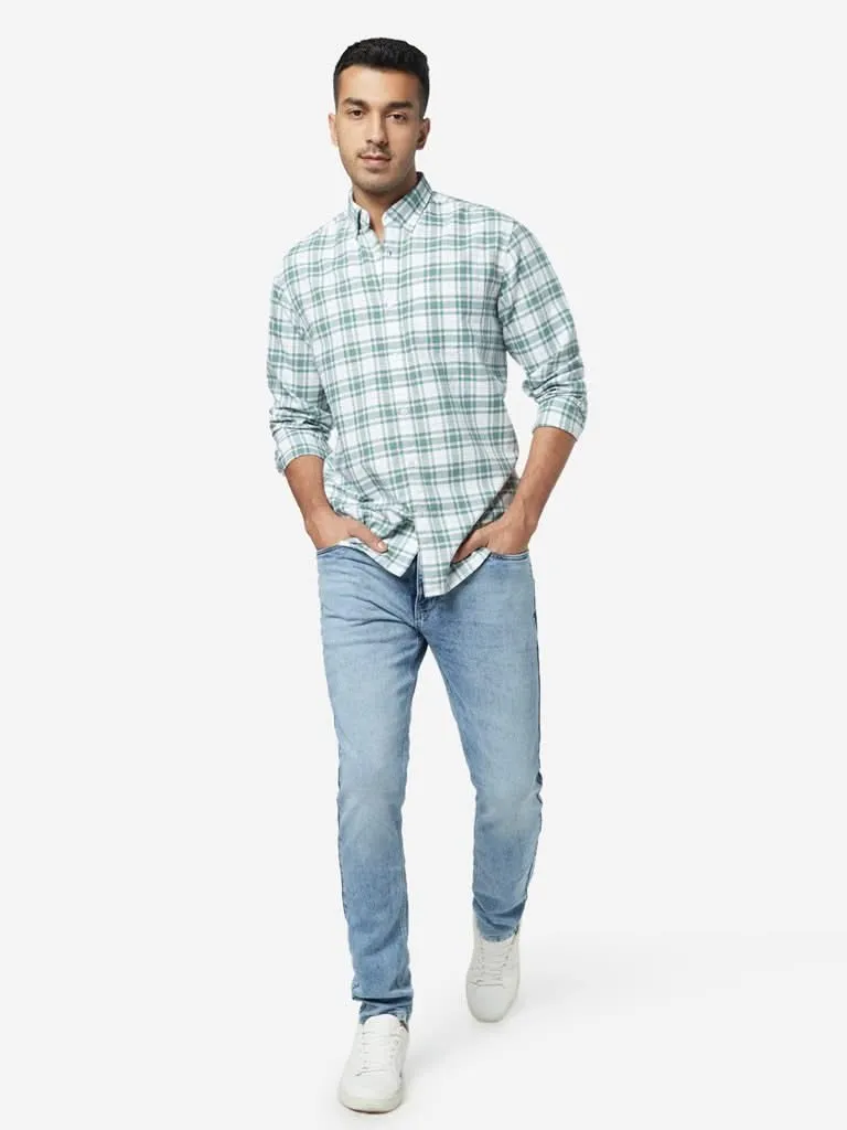 WES Casuals Sage Checkered Relaxed-Fit Shirt