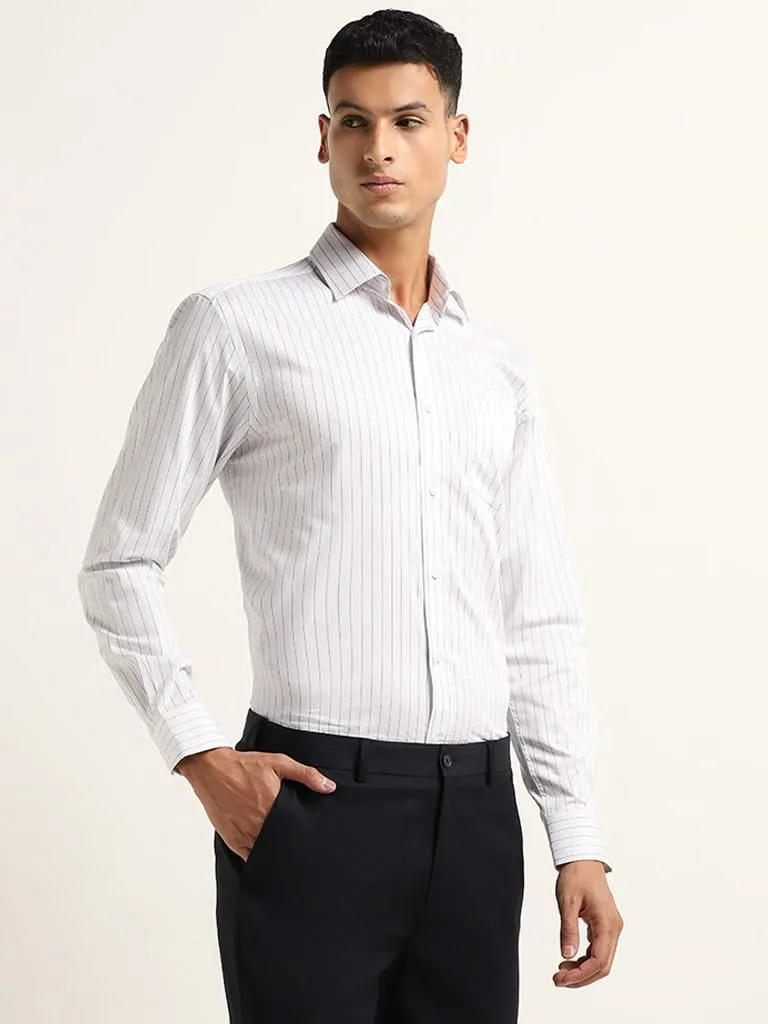 WES Formals White Stripe Patterned Relaxed Fit Shirt