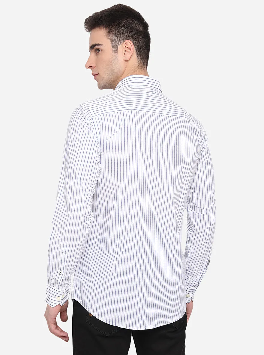 White & Blue Striped Slim Fit Semi Casual Shirt | Greenfibre