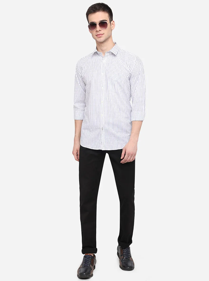 White & Blue Striped Slim Fit Semi Casual Shirt | Greenfibre