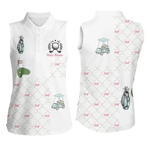 White Womens sleeveless polo shirt custom golf clubs pattern ladies golf shirts gift for mother's day