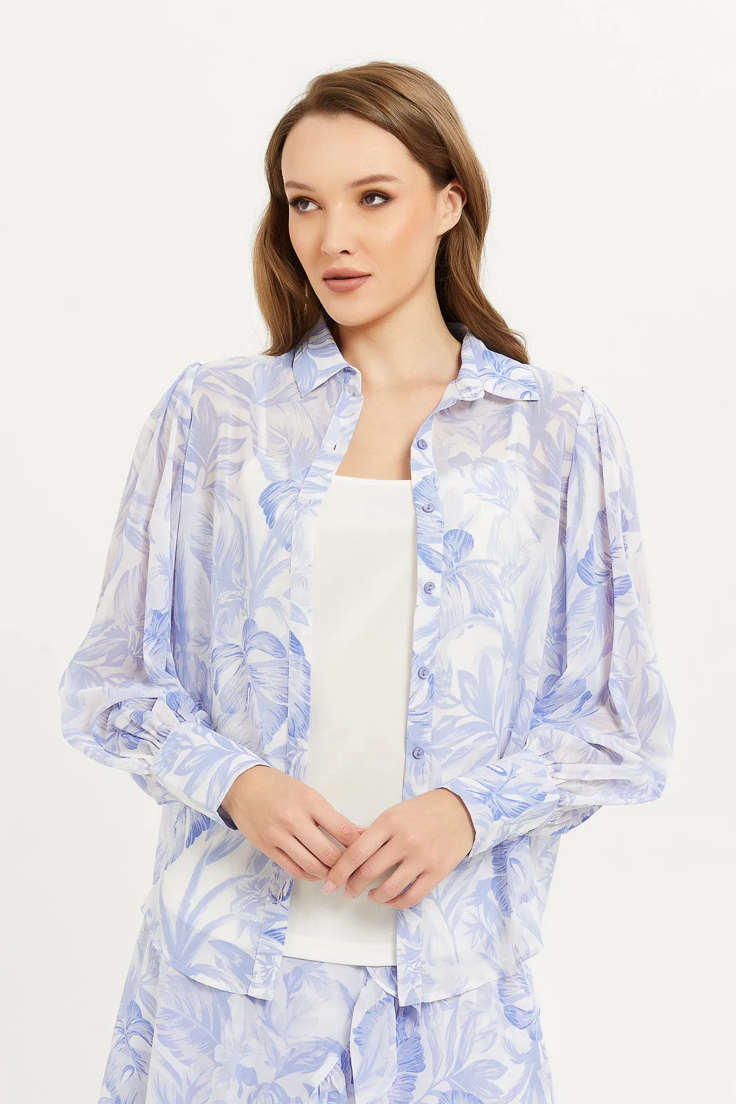 Women Blue Printed Shirt