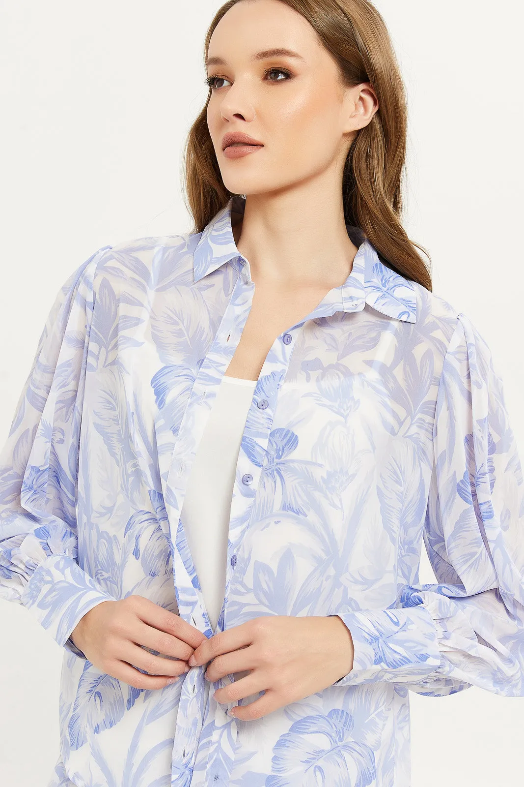 Women Blue Printed Shirt