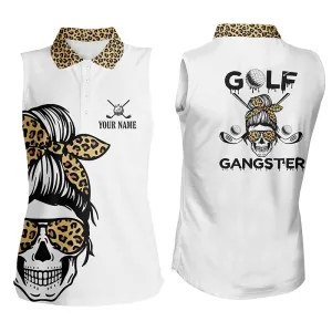 Women Leopard Skull Golf Gangster Sleeveless Polo Shirt Custom Scary Golf Shirts For Women Golf Gifts