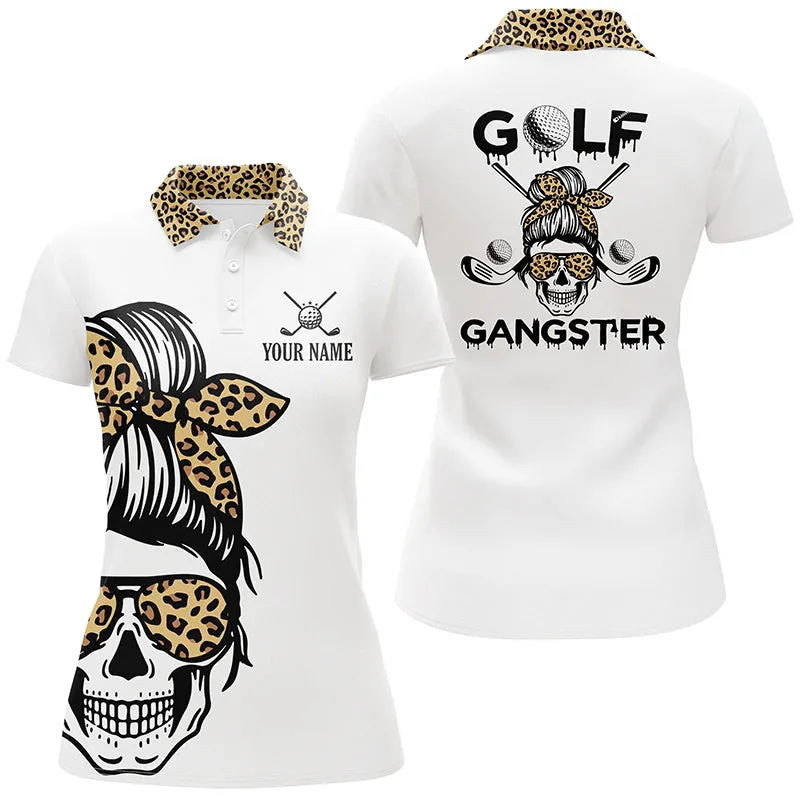 Women Leopard Skull Golf Gangster Sleeveless Polo Shirt Custom Scary Golf Shirts For Women Golf Gifts