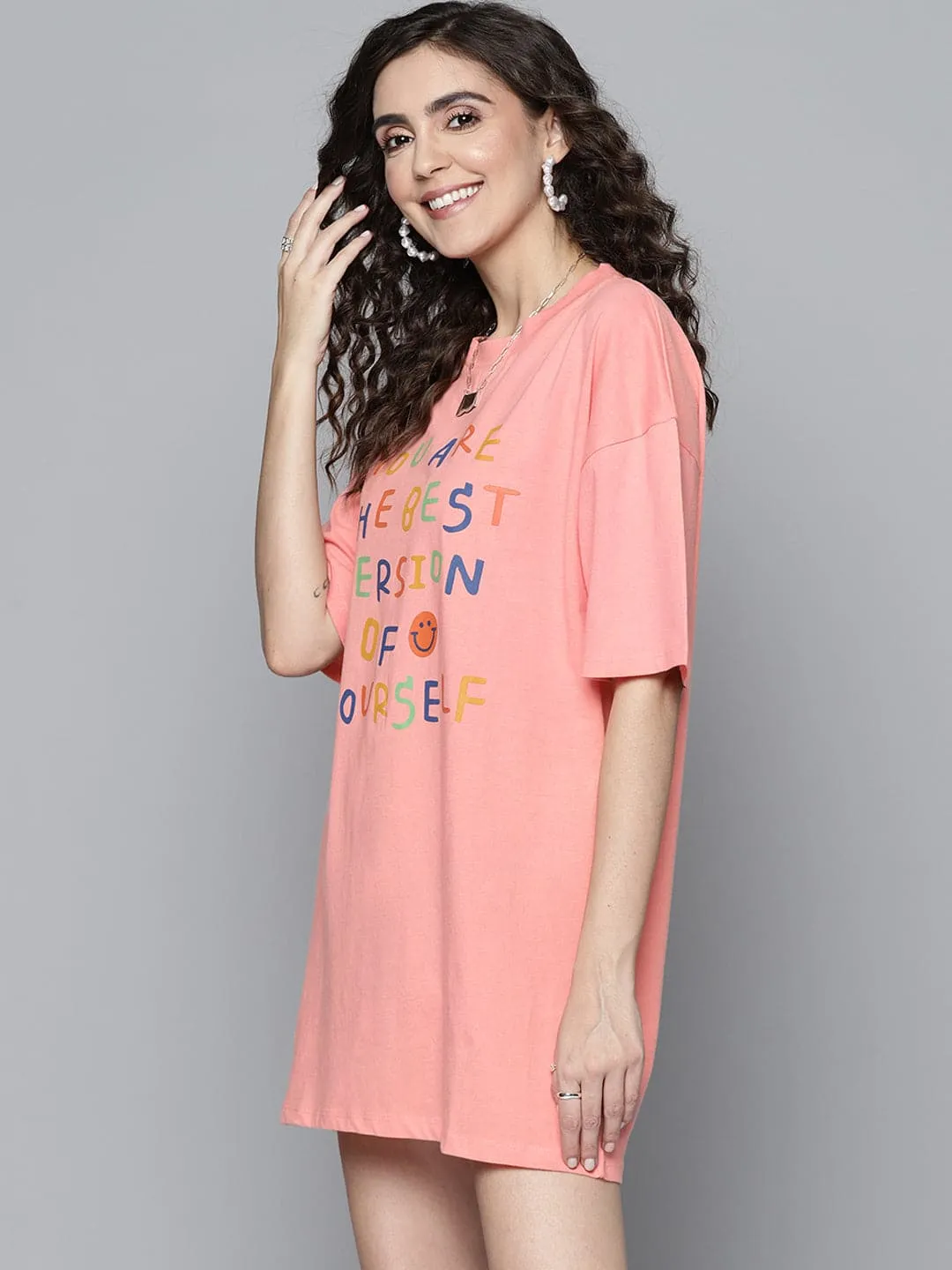 Women Pink Best Version Of Yourself T-Shirt Dress