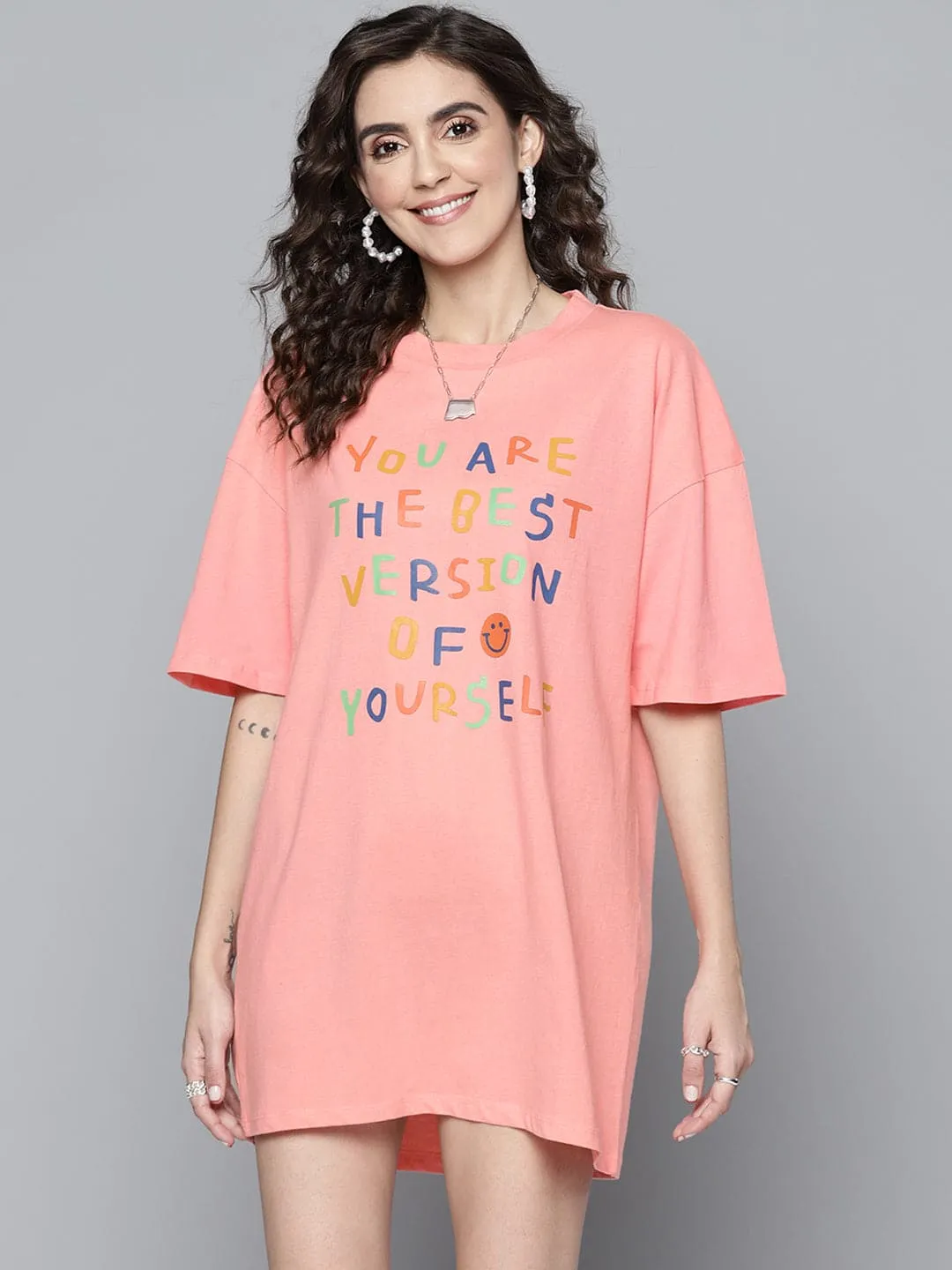 Women Pink Best Version Of Yourself T-Shirt Dress