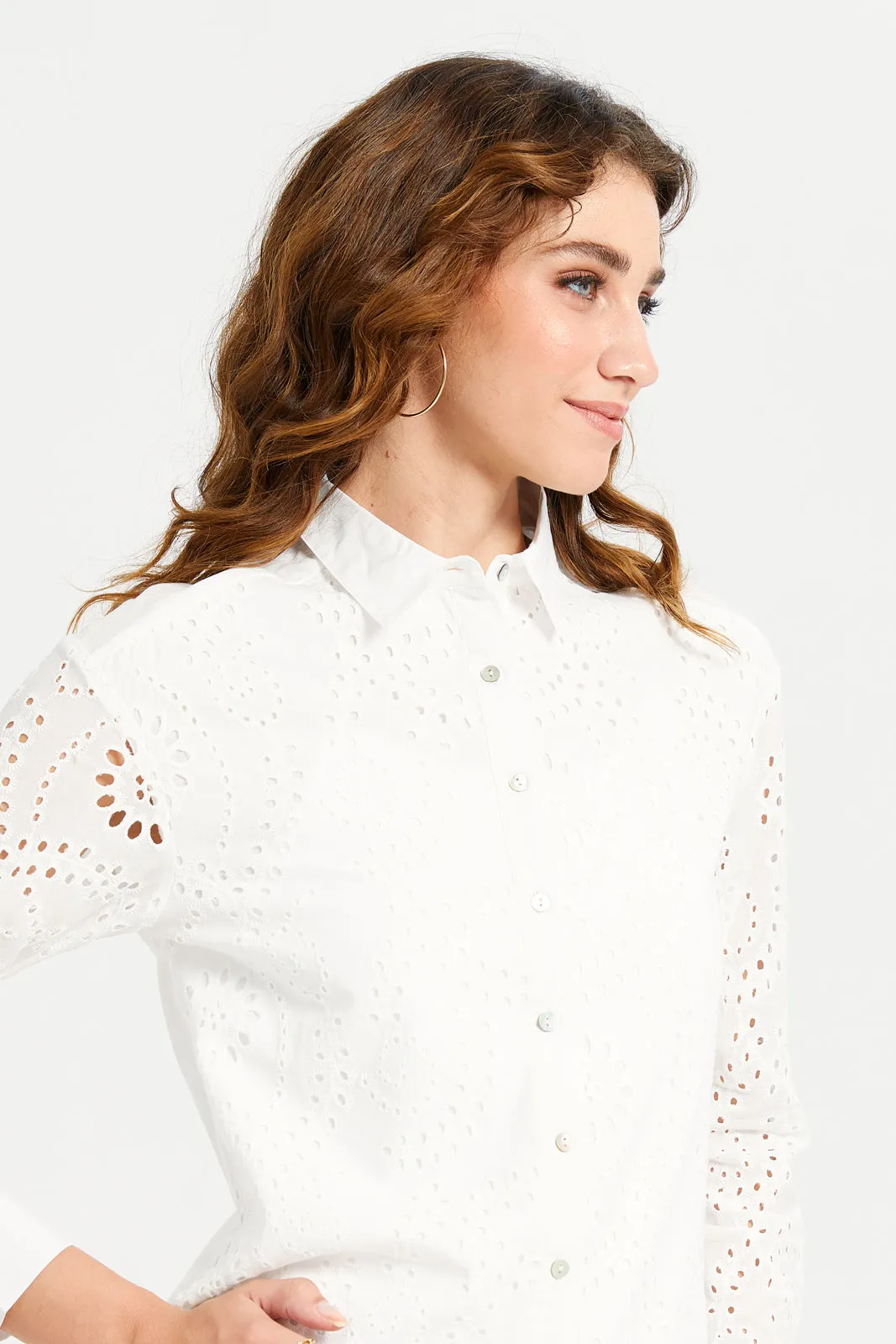 Women White Cutwork Shirt