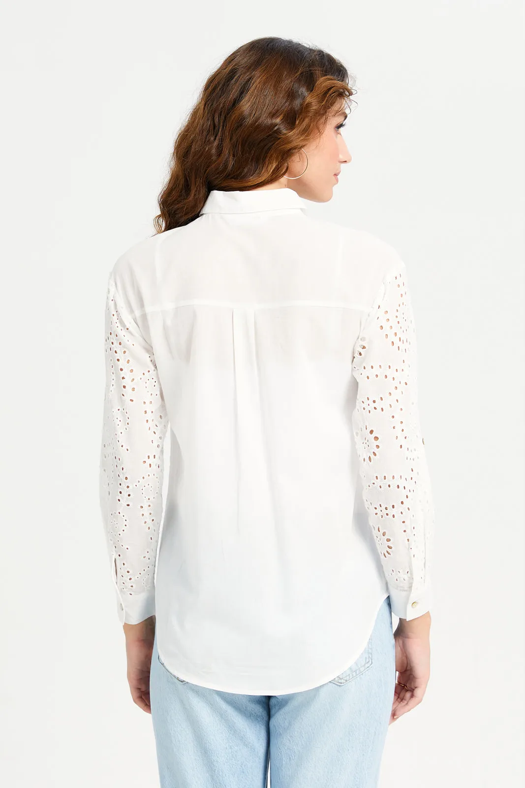 Women White Cutwork Shirt