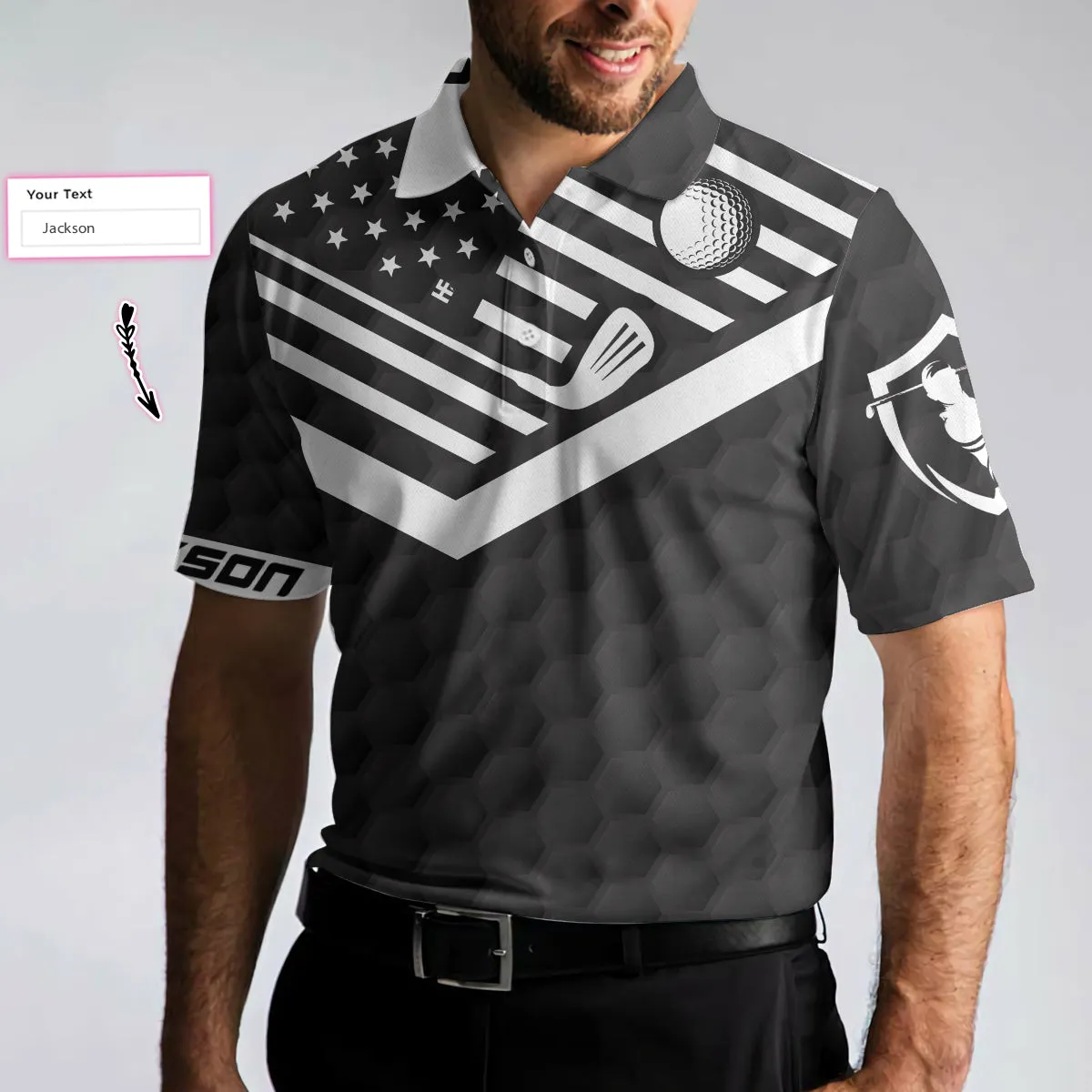 World's Okayest Golfer Custom Polo Shirt, Personalized Black American Flag Golf Shirt For Men