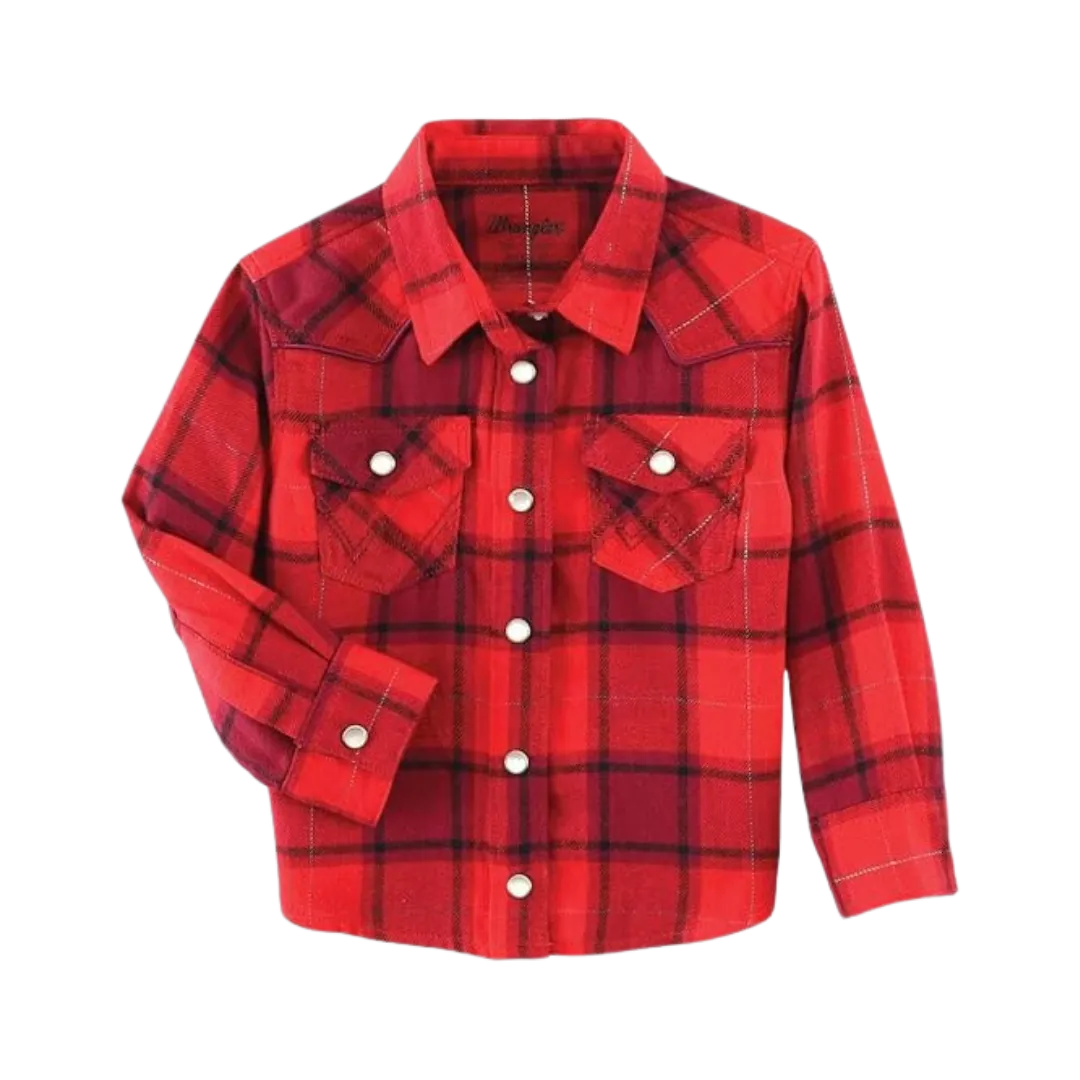 Wrangler Girl's Shirt Plaid Red Long Sleeve Shirt