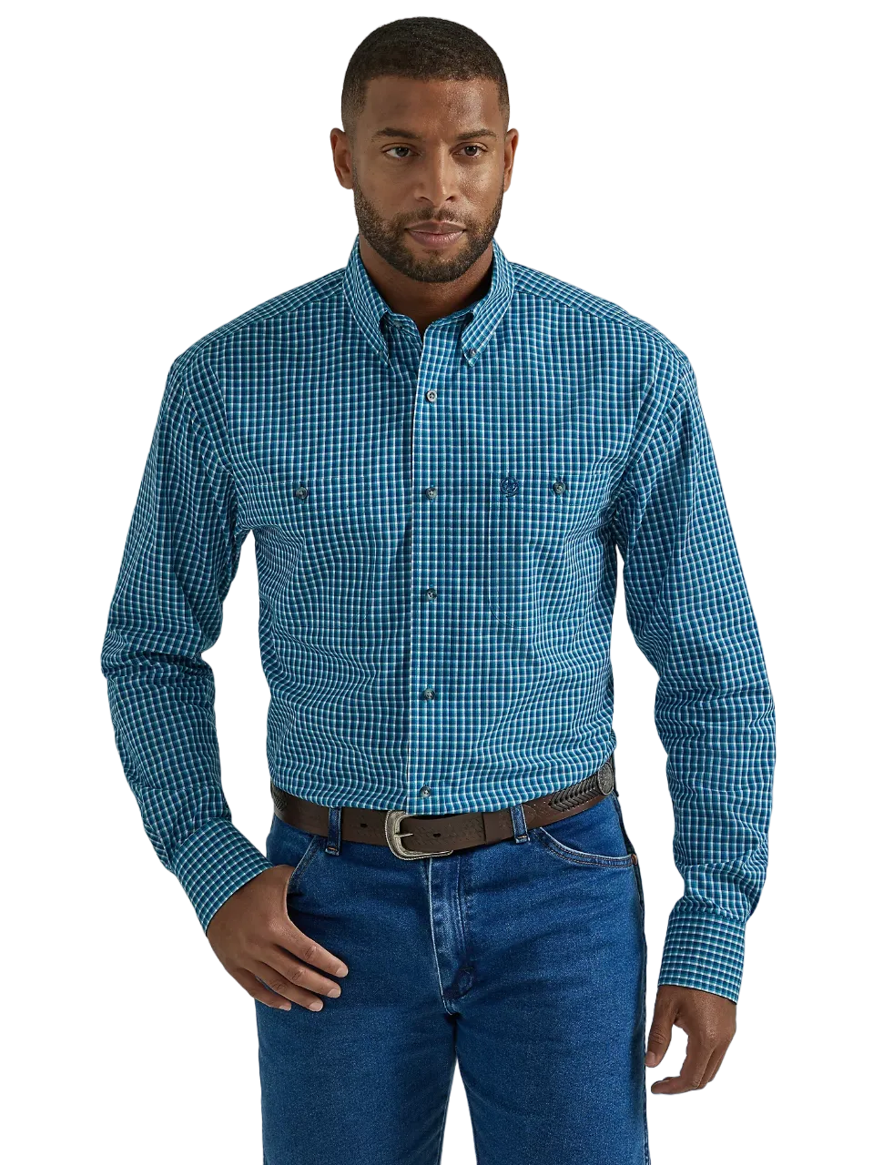 Wrangler Men's Turquoise George Strait Long Sleeve Two Pocket Shirt