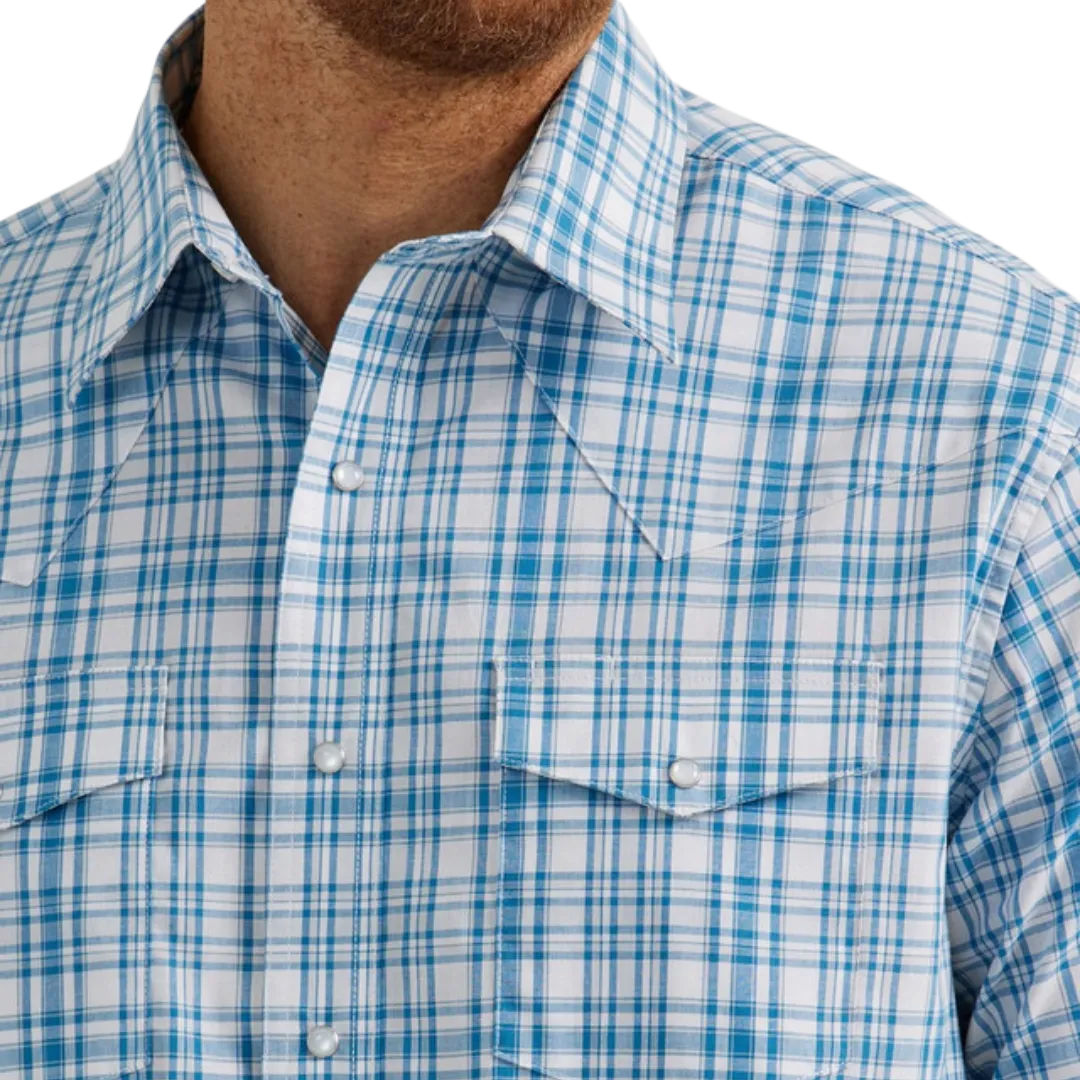 Wrangler Men's Wrinkle Plaid Blue Shirt