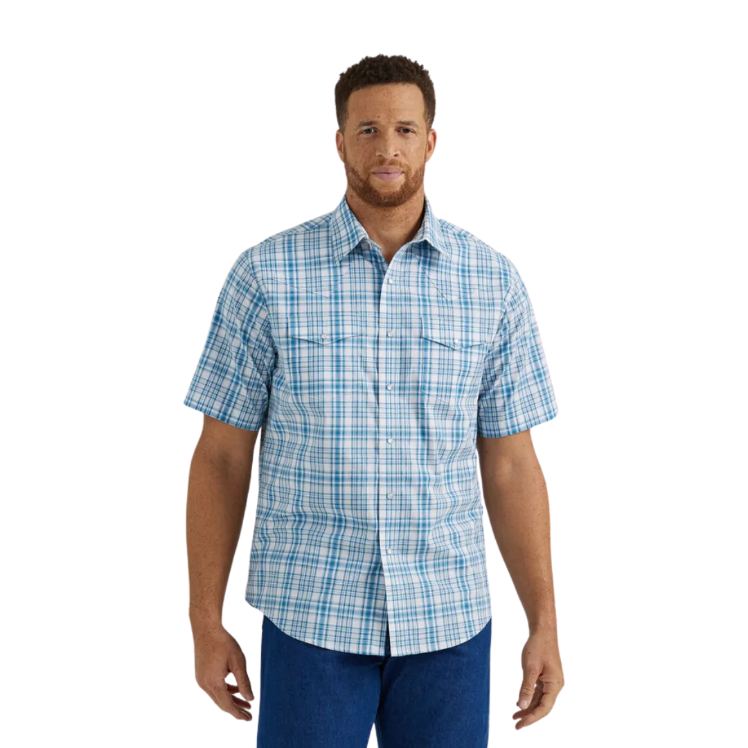 Wrangler Men's Wrinkle Plaid Blue Shirt