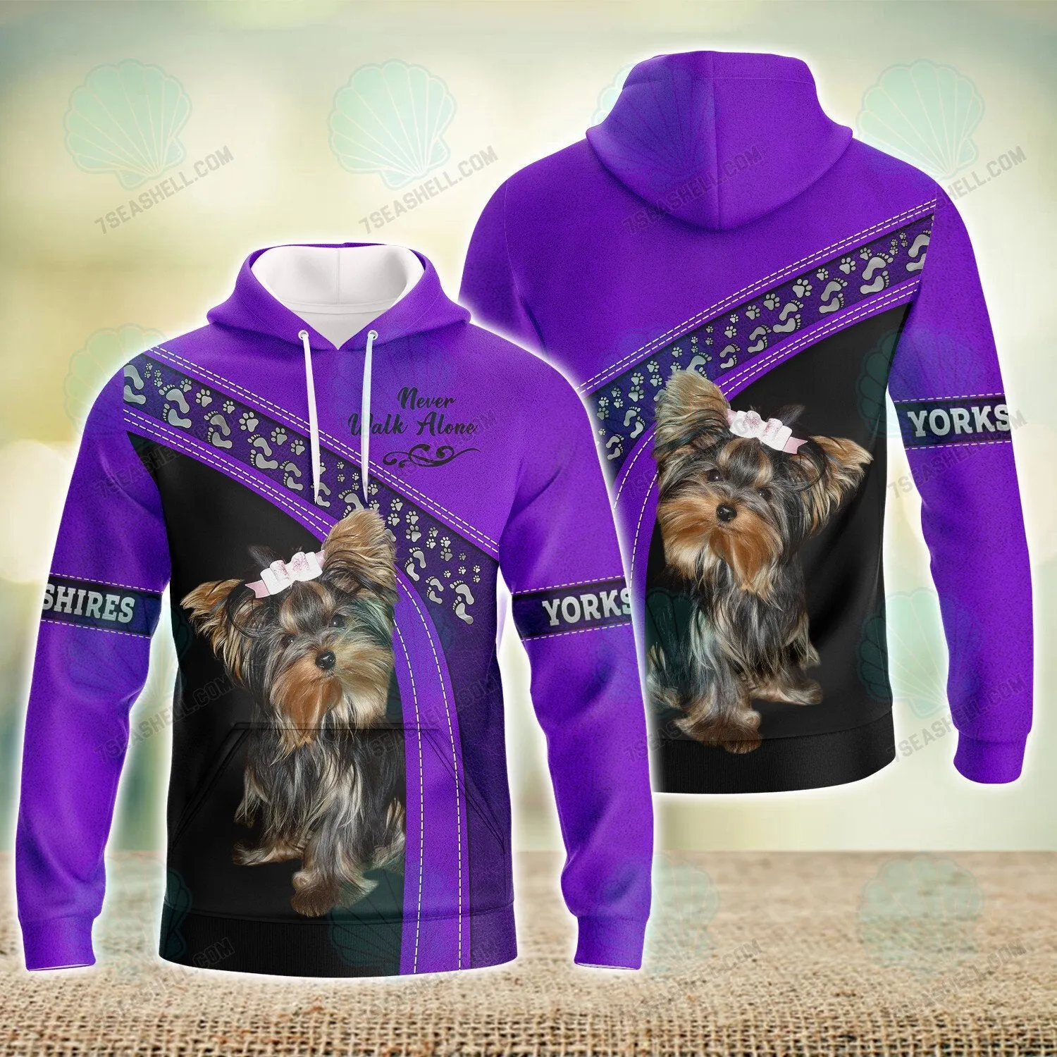 Yorkshire Terrier Love Purple Never Walk Alone 3D Full Print Christmas Shirts