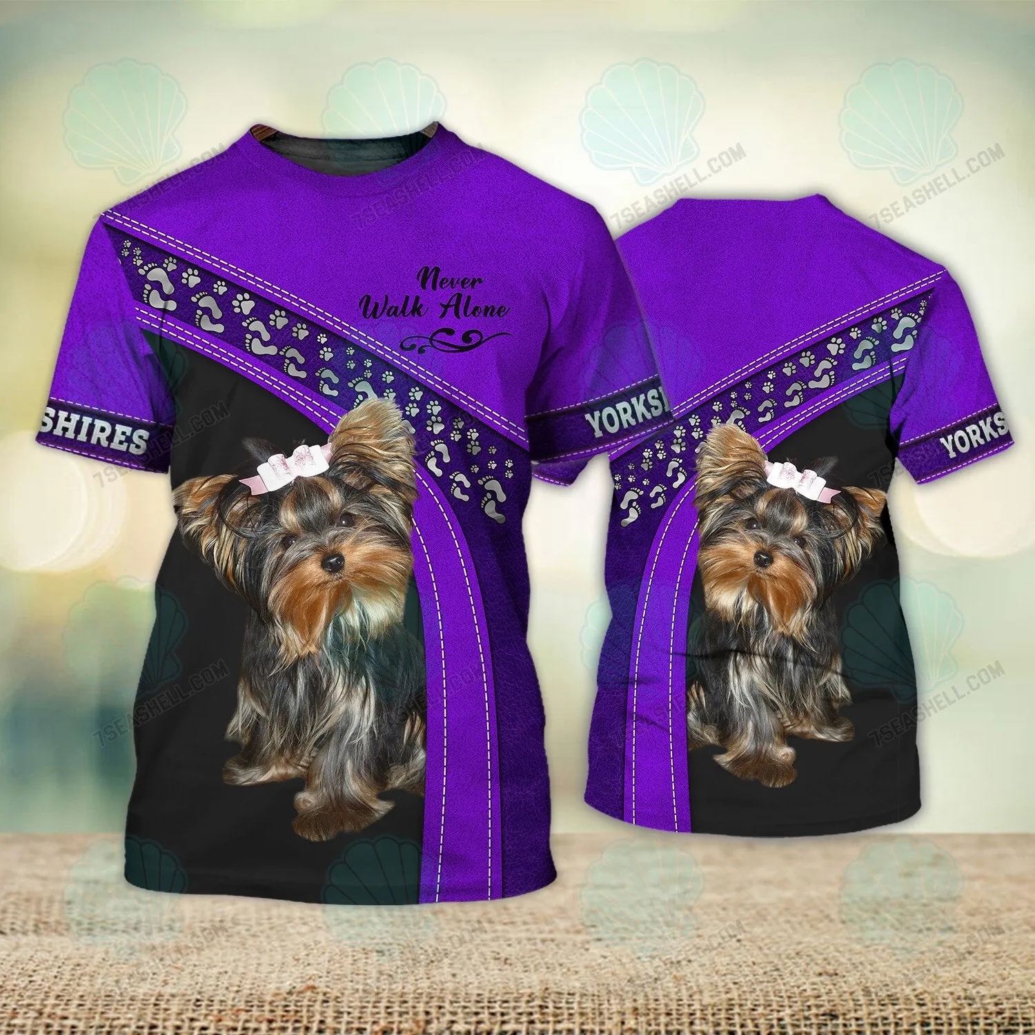 Yorkshire Terrier Love Purple Never Walk Alone 3D Full Print Christmas Shirts