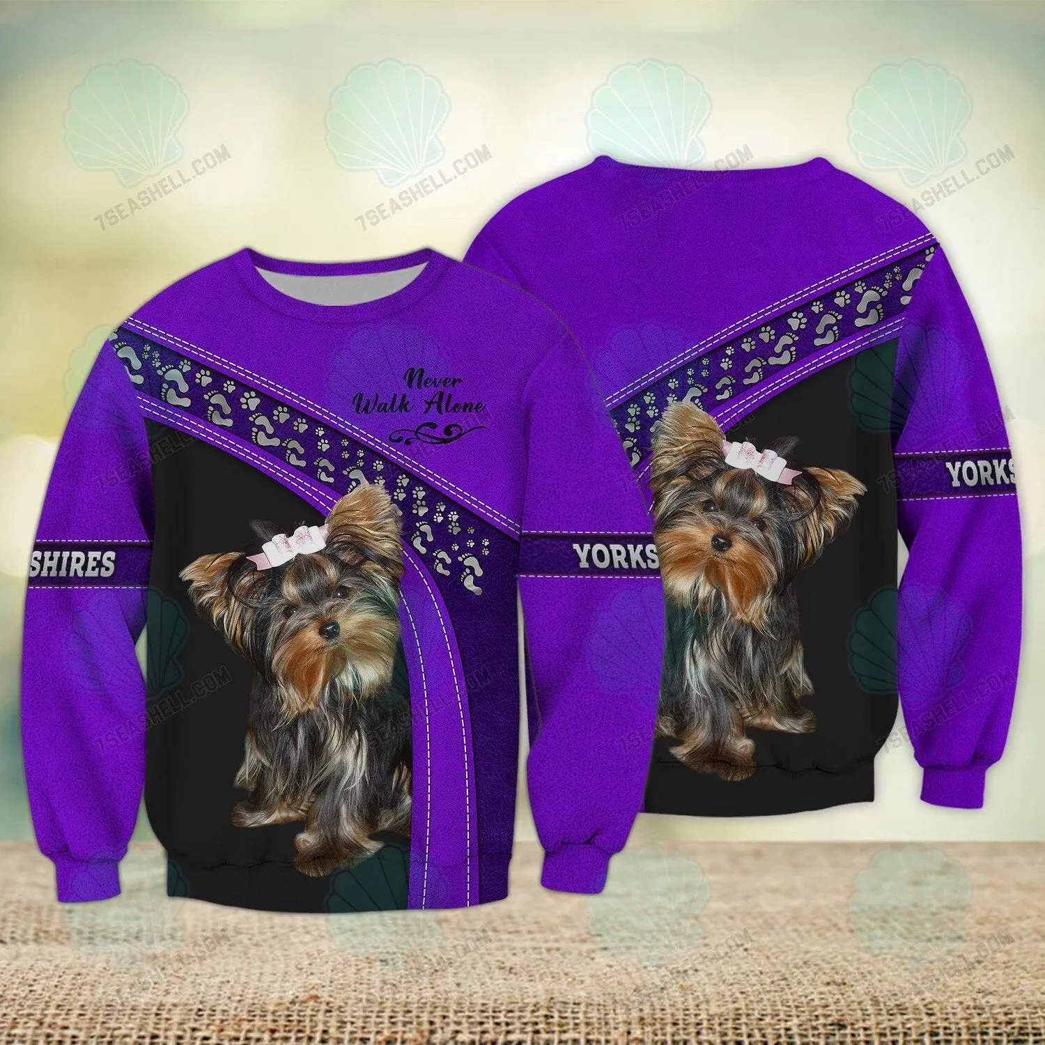 Yorkshire Terrier Love Purple Never Walk Alone 3D Full Print Christmas Shirts