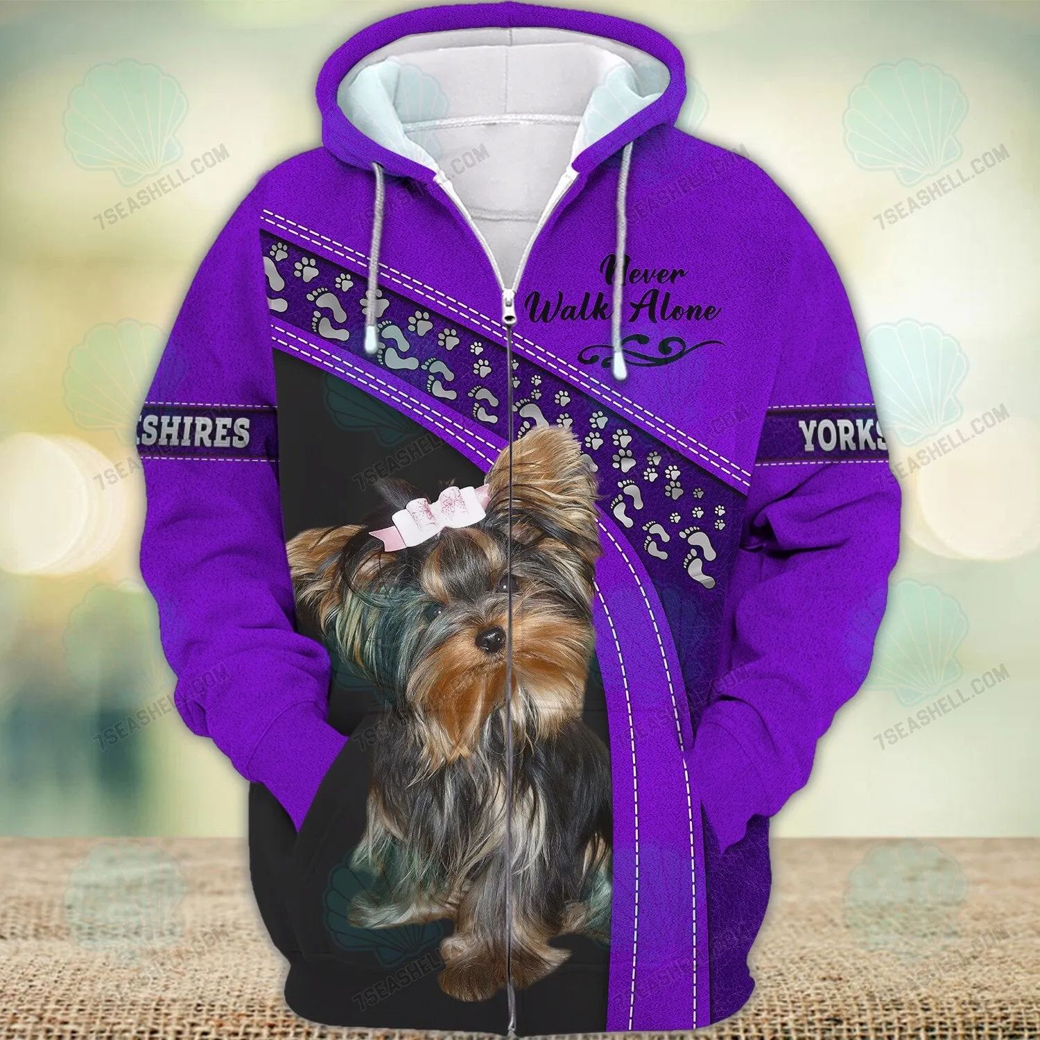 Yorkshire Terrier Love Purple Never Walk Alone 3D Full Print Christmas Shirts