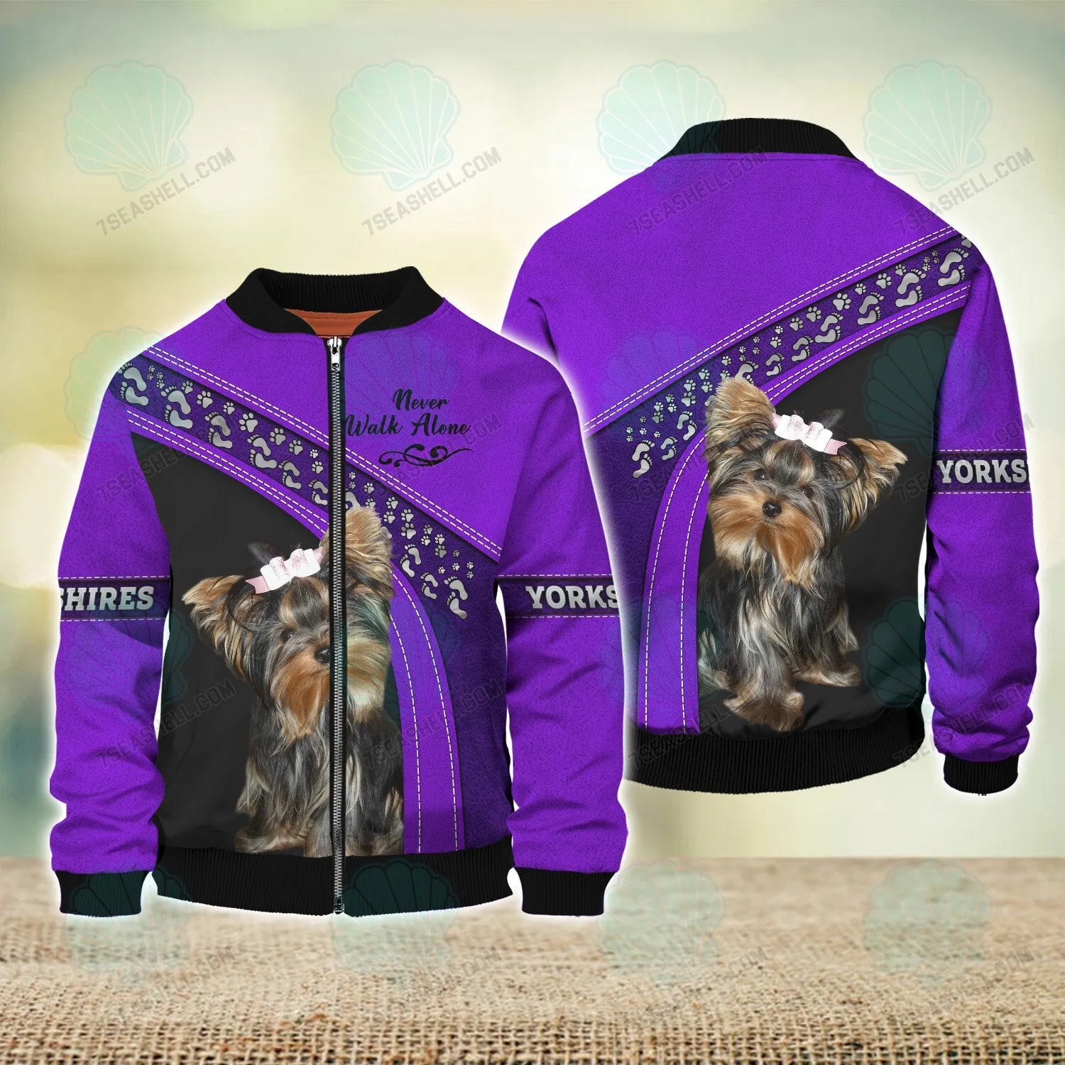 Yorkshire Terrier Love Purple Never Walk Alone 3D Full Print Christmas Shirts